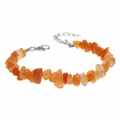 Natural orange crystal stone chip bracelet with silver lobster clasp and extension chain - Red Agate