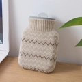 Borsa dell'acqua calda in silicone con rivestimento in maglia a onde beige e marrone - 320ml / Stile Semplice / Grigio