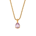 Collana a corda con ciondolo in pietra rosa a goccia, placcata in oro 18 carati - Zirconia Viola Chiaro