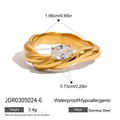 Gold stainless steel twisted ring with oval zircon, waterproof and hypoallergenic - Twisted Oval Zirconia Style (JDR0305024-6)