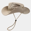 Détail du chapeau de soleil kaki à larges bords avec boutons pression et cordon coupe-vent - M (56-58cm) / Khaki Clair