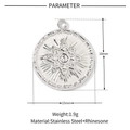 Detailed technical diagram of 18mm x 15mm stainless steel star pendant with dimensions - Silver Star Moon Rhinestone