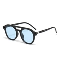 Retro pilot sunglasses with black frame and light blue lenses featuring a double bridge - Black Frame Blue Lens Sunglasses