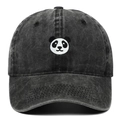 Vintage-Baseballcap in verwaschenem Schwarz mit Panda-Stickerei und gebogenem Schirm - Schwarz