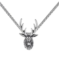 Vintage silver titanium steel reindeer head pendant necklace with square box chain - Deer Head Pendant with Stainless Steel Chain