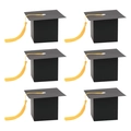 Set of 6 graduation cap gift boxes in black with gold tassels for party favors - Yellow Tassel