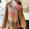 Écharpe à carreaux style cachemire pour femme en beige rose et marron à franges - 21# Beige Rose Marron à Carreaux
