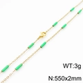 Minimalist gold plated titanium necklace with green enamel tube beads, 550mm chain - Gold Green (KN232186-Z)