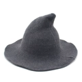 Thick dark grey wool knitted witch hat for Halloween cosplay with a pointed top design - One Size / Dark Gray