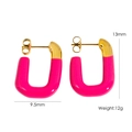 Minimalist U-shaped enamel stainless steel earrings in bright pink and golden finish - Bright Pink (YTE2410501-2)