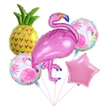 5pcs Tropical Hawaii balloon set with flamingo, pineapple, and round foil balloons - Flamingo Pineapple Style