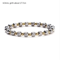 Detailed view of 6.0mm gold and silver textured metal beaded bracelet with size specs - 6mm Bead Diameter / Gold + Silver