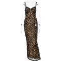 Detailed look at black lace dress with golden chain belt on invisible mannequin - S / Black