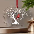 Memorial acrylic heart tree ornament with red cardinal and red silk hanging ribbon - Cardinal Memorial Family Tree