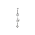 Silver stainless steel belly ring with heart flower design and teardrop zircon pendant - XY-23 Floral Teardrop