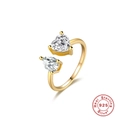 Anello regolabile in argento S925 dorato con accenti di zirconi a cuore e goccia - Stile Zirconia Cuore e Pera