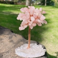 Handmade rose quartz tree of life with copper wire on clear crystal cluster base - Rose Quartz