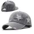 Gewaschene Baumwoll-Ponytail-Cap mit glitzernden Stern-Patches und Klettverschluss-Detail - Grau