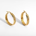 Orecchini a cerchio in acciaio inossidabile placcato oro 18K con trama a spiga - 30MM (MS-062) / Oro