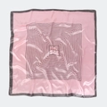Pink square satin scarf featuring geometric LOVE print and elegant grey border detail - Pink Stripe