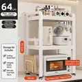 3-tier white kitchen rack 64cm wide for microwave and air fryer with side hooks - 3-Tier Fixed-64cm-Cream White-With Cutting Board Rack
