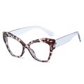 Montura de gafas cat-eye con patrón de mármol tricolor y patillas en azul claro - Color y estampado de frijol gris