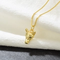 Detail of 18k gold plated wolf head pendant necklace with micro-inlaid zircon stones - Gold Wolf Head-Dark Green Eyes