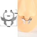 Silver stainless steel U-shaped fake septum ring with tribal bat wing design and dimensions - Style 1 (Bat Wings)