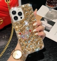Champagne crystal phone case with a diamond heart for iPhone 15 16 Pro Max - Gold