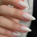 Glossy translucent milky white almond shaped press-on nails for a minimalist elegant look - Pointed Shape / Translucent Milky White