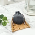Dark grey velvet drawstring pouch for jewelry storage on marble and bamboo background - Dark Gray