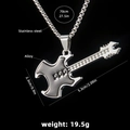 Silver guitar necklace in stainless steel with 70cm chain and 19.5g pendant weight - Guitar No.37 + 70cm Steel Chain