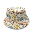 Close-up of beige bucket hat featuring colorful cartoon mushroom prints and fine stitching - M (56-58cm) / 7# Beige Cartoon Mushroom