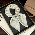 Elegant beige silk scarf with green paisley print and dot border in a luxury display - 70-70cm / Beige Paisley Butterfly Knot Style (FH160-03#)