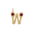 18K gold plated letter W pendant with sparkling red zircon stones for DIY jewelry making - Letter W