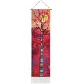Tenture murale Arbre de Vie nordique avec art abstrait rouge et bleu et glands blancs - 32.5x130cm / Arbre de Vie Blanc