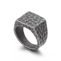 Men's vintage 316L stainless steel square ring with hammered texture in antique silver - Vintage Black (KR105958-KJX) / US 7