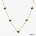 Elegant gold necklace with five green heart-shaped zircons on a delicate steel chain - Gold Necklace + Green Zirconia(KDD130)