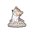 Broche en émail chat mignon avec lunettes et texte Just a girl who loves cats intégré - Style Just A Girl (QHXZ1510)