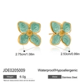 Dettaglio orecchini a quadrifoglio in oro 18K e smalto turchese con misure del prodotto - Orecchini Quadrifoglio Verde