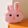 Astuccio per matite a forma di coniglio rosa in peluche con ricamo a carota - Stile Orecchie 3D / Coniglio Rosa