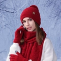 Ensemble d'hiver 3 pièces en tricot rouge avec bonnet, écharpe et gants tactiles - Bordeaux