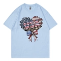 T-shirt bleu clair avec motif cœur drapeau USA et léopard pour la fête nationale - Bleu Clair 317
