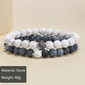 Double-layer beaded stone bracelet set with white turquoise and black crackle agate - 20091102 Stone Bracelet Set