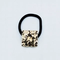Minimalist elastic hair tie with a hammered gold square metal accent in a black finish - Square Handcrafted Hammered Pattern (Hair Tie 88)