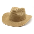 Detailed top view of a woven straw western cowboy hat featuring curved brim and khaki texture - M (56-58cm) / Khaki