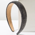 Detailed side view of high-dome sponge headband with shimmering dark grey rhinestones - Bright Black