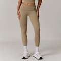 High-waist recycled yoga leggings and sports bra set in khaki brown with elastic fabric - S / Dark Khaki
