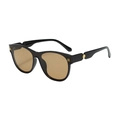 Classic oval sunglasses with black frame, tea lenses and golden metal temple accents - Black Frame Tea Lens