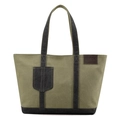 Grande borsa tote in tela verde oliva con base grigio scuro e stile retrò workwear - Verde
